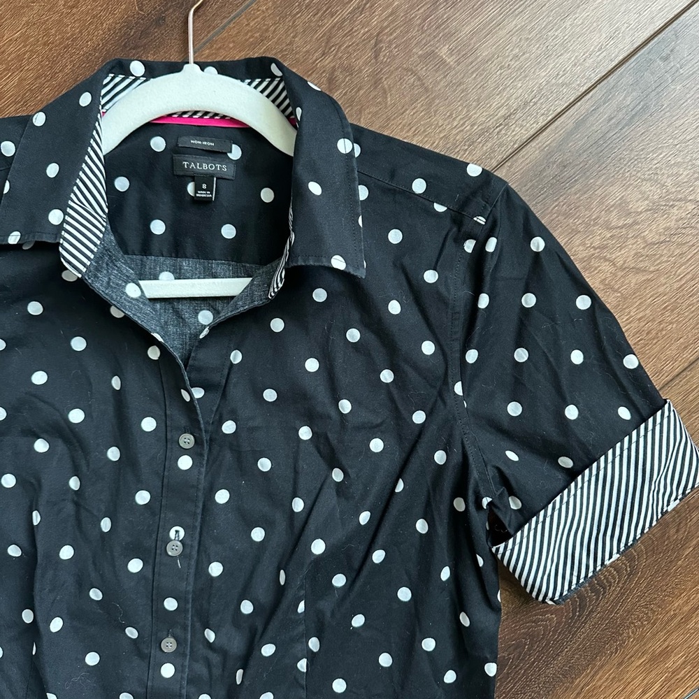 B&W polkadot Talbots blouse - Picture 3 of 3